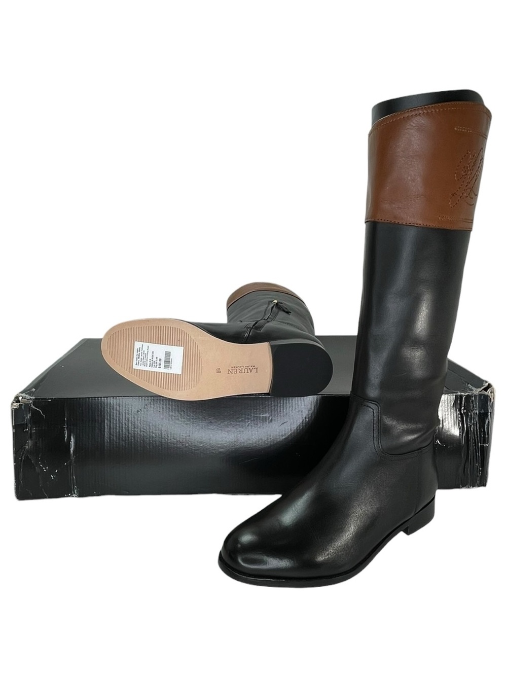 Lauren Ralph Lauren Justine Black Leather Knee High Womens Boots Size 9M - Picture 11 of 12